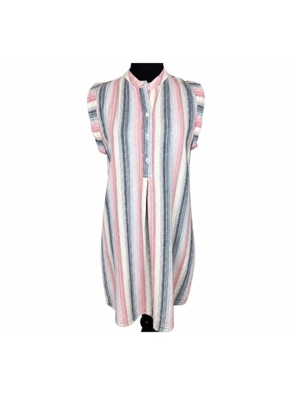 Cloth & Stone Striped Sleeveless Shirt Dress XS Pink Blue Linen Blend 1/2 Button
